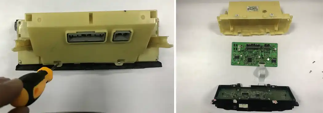 Moving the green Pajero 4 trip computer board to the Tesla frame